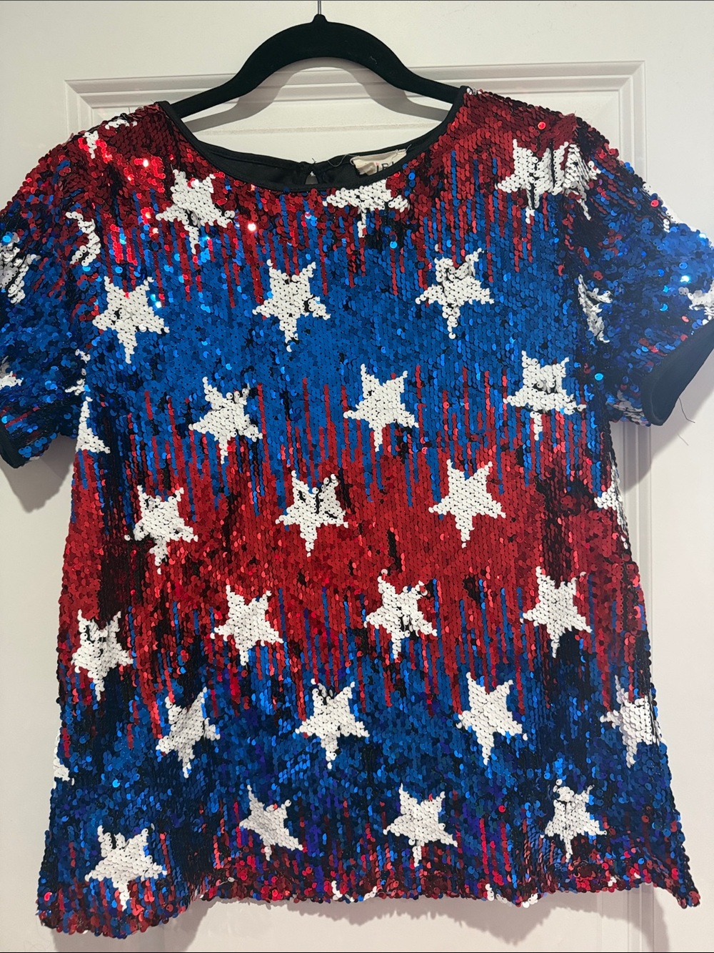 BiBi Red, Blue & White Sequin Star Short-Sleeve Top